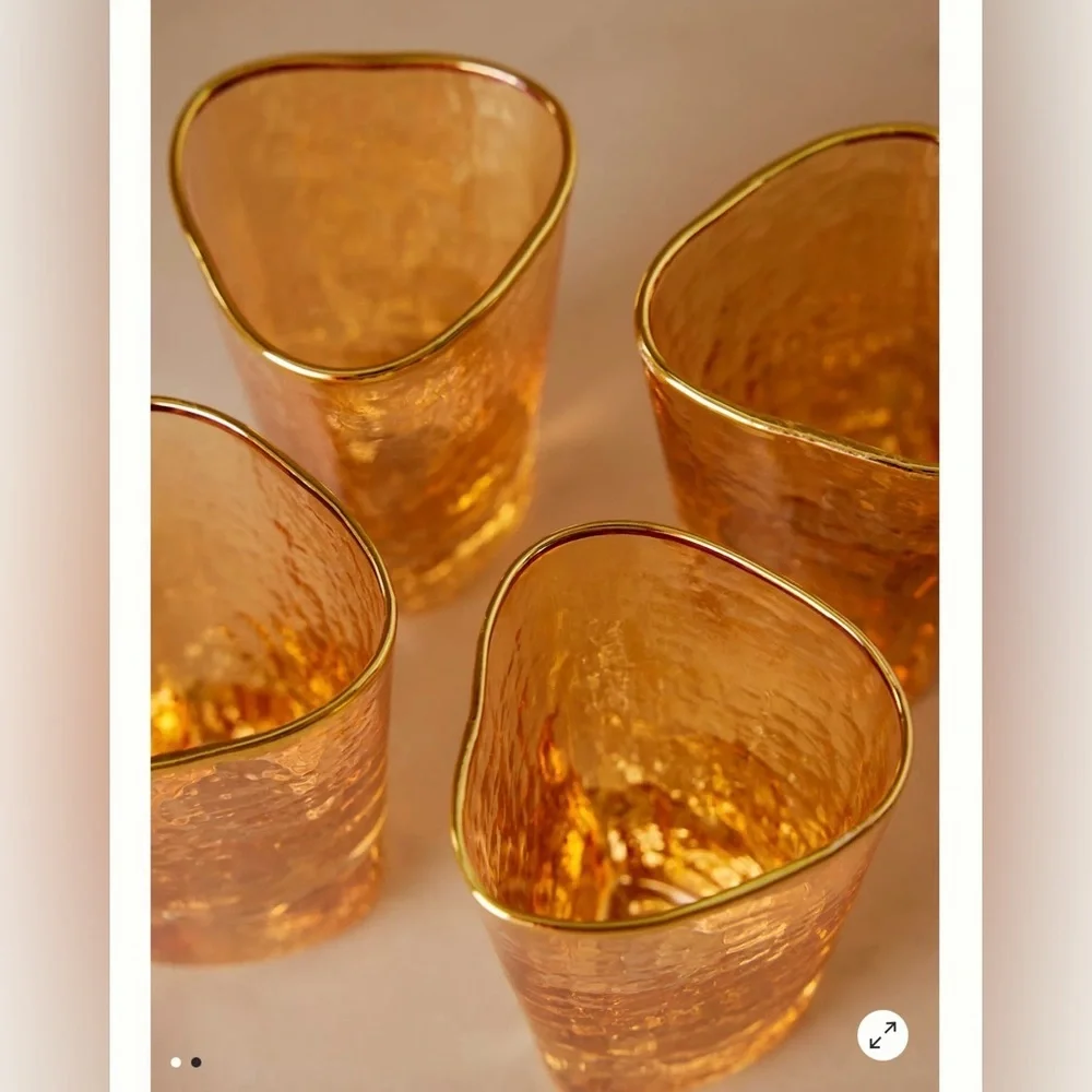 NIB Anthro The Zaza Collection Set of 2 Lustered Shot Glasses in Honey Luster